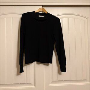 Ann Taylor LOFT Sweater Large Black Neckline Cutout Viscose Polyester Blend